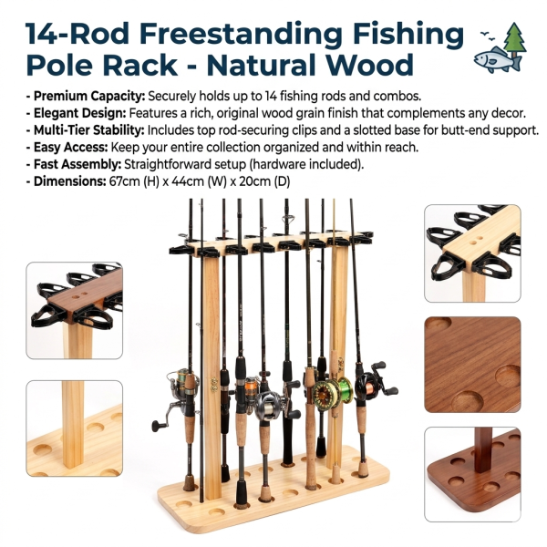 Gemini_Generated_Image_1l65oz1l65oz1l65 14-Rod Freestanding Fishing Pole Rack – Premium Natural Wood Organizer