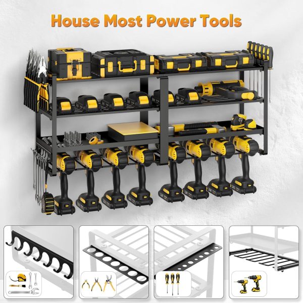 Heavy-Duty 4-Tier，8-Drill Slot Power Tool Organizer Wall Mount