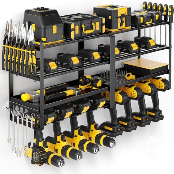 Heavy-Duty 4-Tier，8-Drill Slot Power Tool Organizer Wall Mount