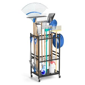 Heavy-Duty Rolling Garden Tool Organizer – Mobile Storage Rack for Garage, Shed, and Yard