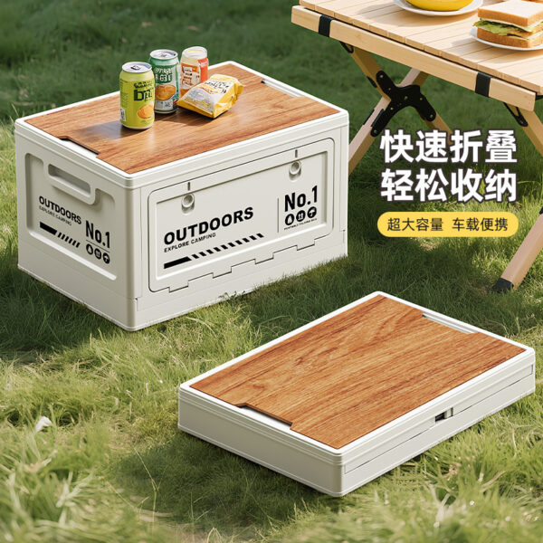 Camping Storage Box Wooden Lid Folding Outdoor 50L