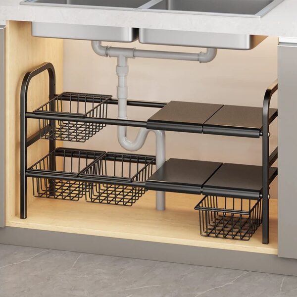 US01-M2-BK Under Sink Storage Rack Expandable Cupboard
