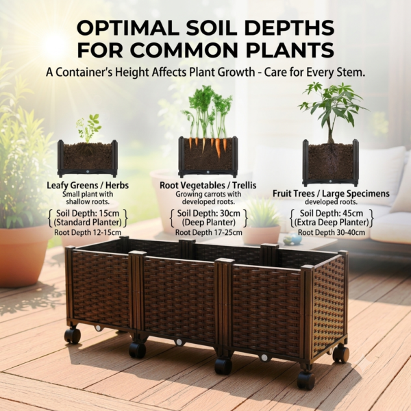 Raised Garden Bed 3-Cell Mobile Planter with Wheels